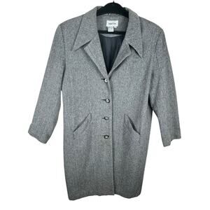 Newport News Vintage Black White Chevron Wool Tweed Long Button Up Pea Coat 14